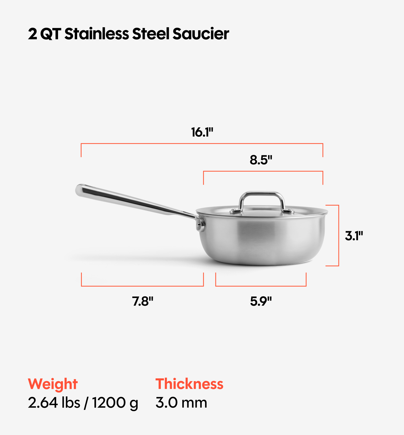 2 QT Stainless Steel Saucier