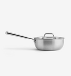 Stainless steel sauté pan with lid and long handle