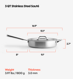 3 QT Stainless Steel Sauté Pan