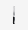Misen serrated bread knife with black handle and stainless steel blade