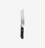 Misen serrated bread knife with black handle and stainless steel blade