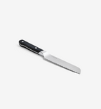 Misen serrated utility knife with black handle and stainless steel blade