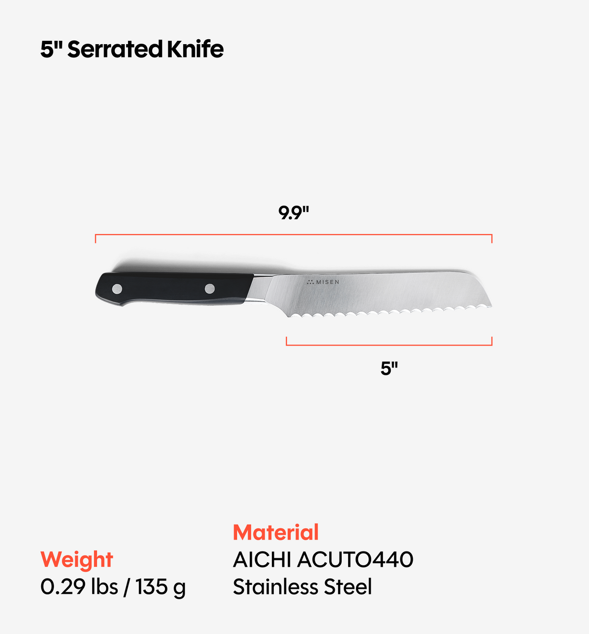 5" Serrated Knife (ACUTO440) - Black