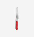 Misen bread knife with red handle and serrated stainless steel blade
