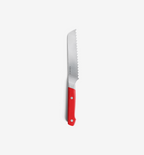 Misen bread knife with red handle and serrated stainless steel blade