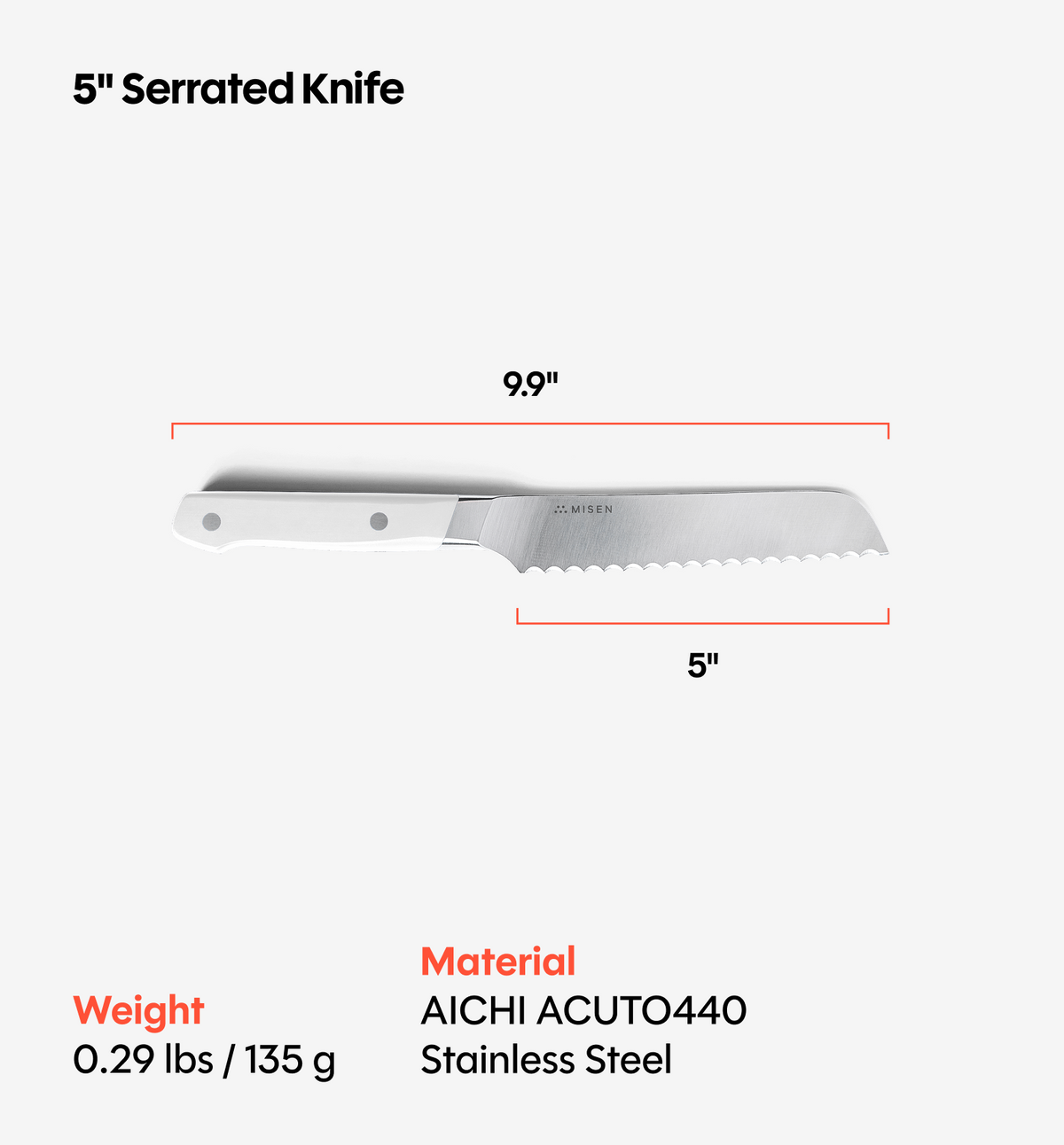 5" Serrated Knife (ACUTO440) - White
