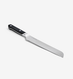 Misen serrated bread knife with black handle and stainless steel blade