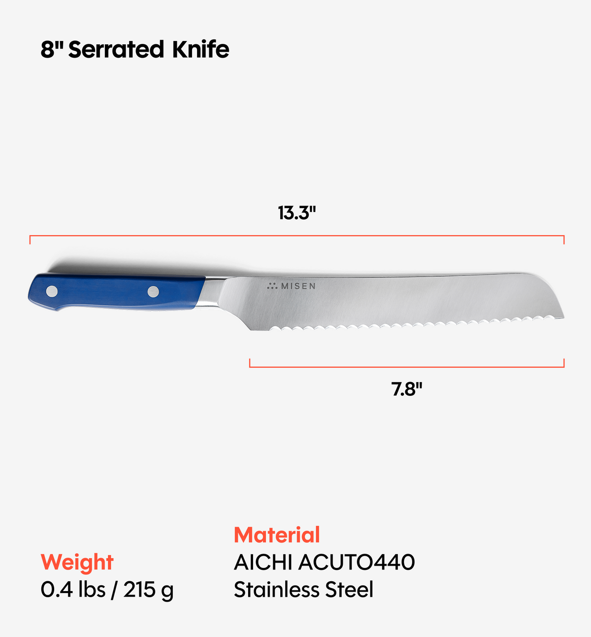 8" Serrated Knife (ACUTO440) - Blue