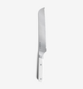 Misen serrated bread knife with white handle and stainless steel blade