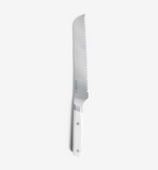 Misen serrated bread knife with white handle and stainless steel blade