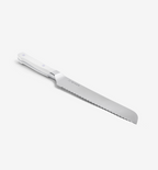 Misen serrated bread knife with white handle and stainless steel blade