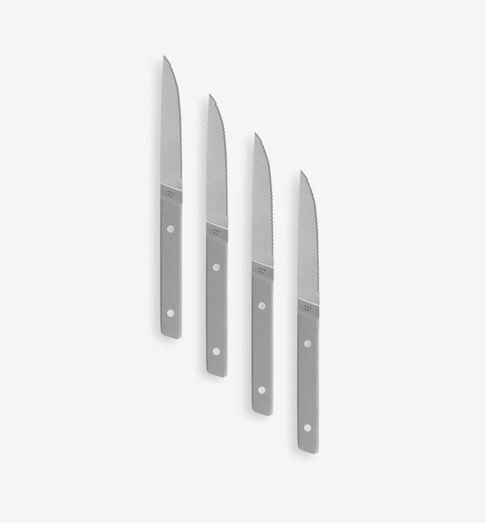 Set of 4 stainless steel serrated steak knives with brushed metal handles