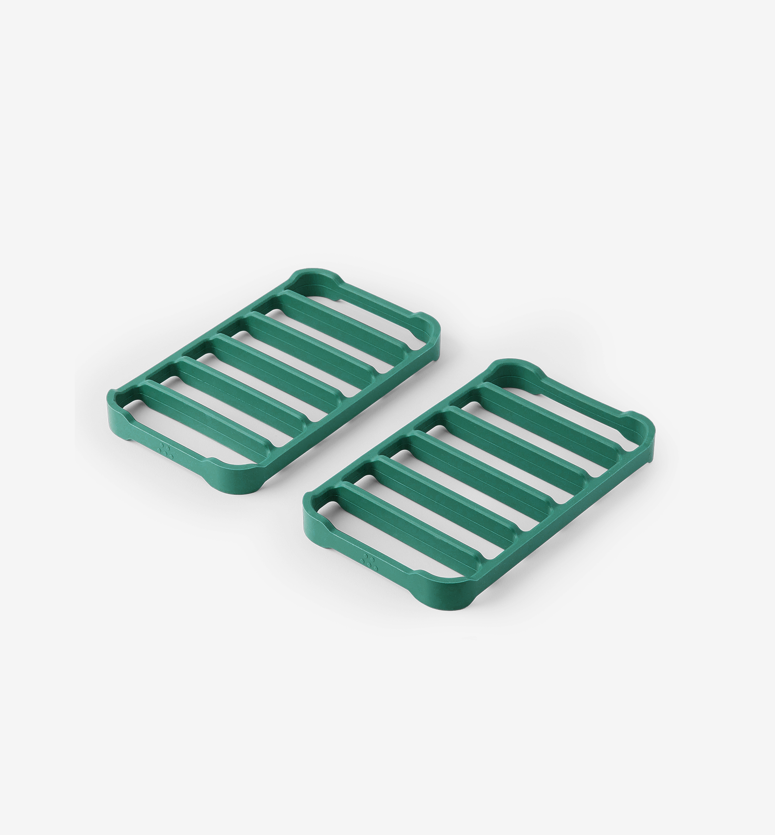 Green silicone trivets set of two with slatted design for hot pots and pans