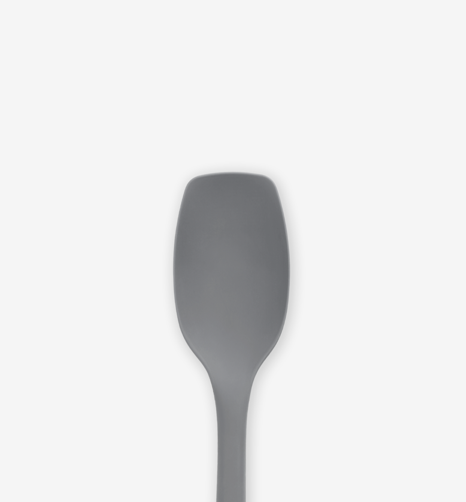 Gray silicone spatula head close-up with flexible wide blade
