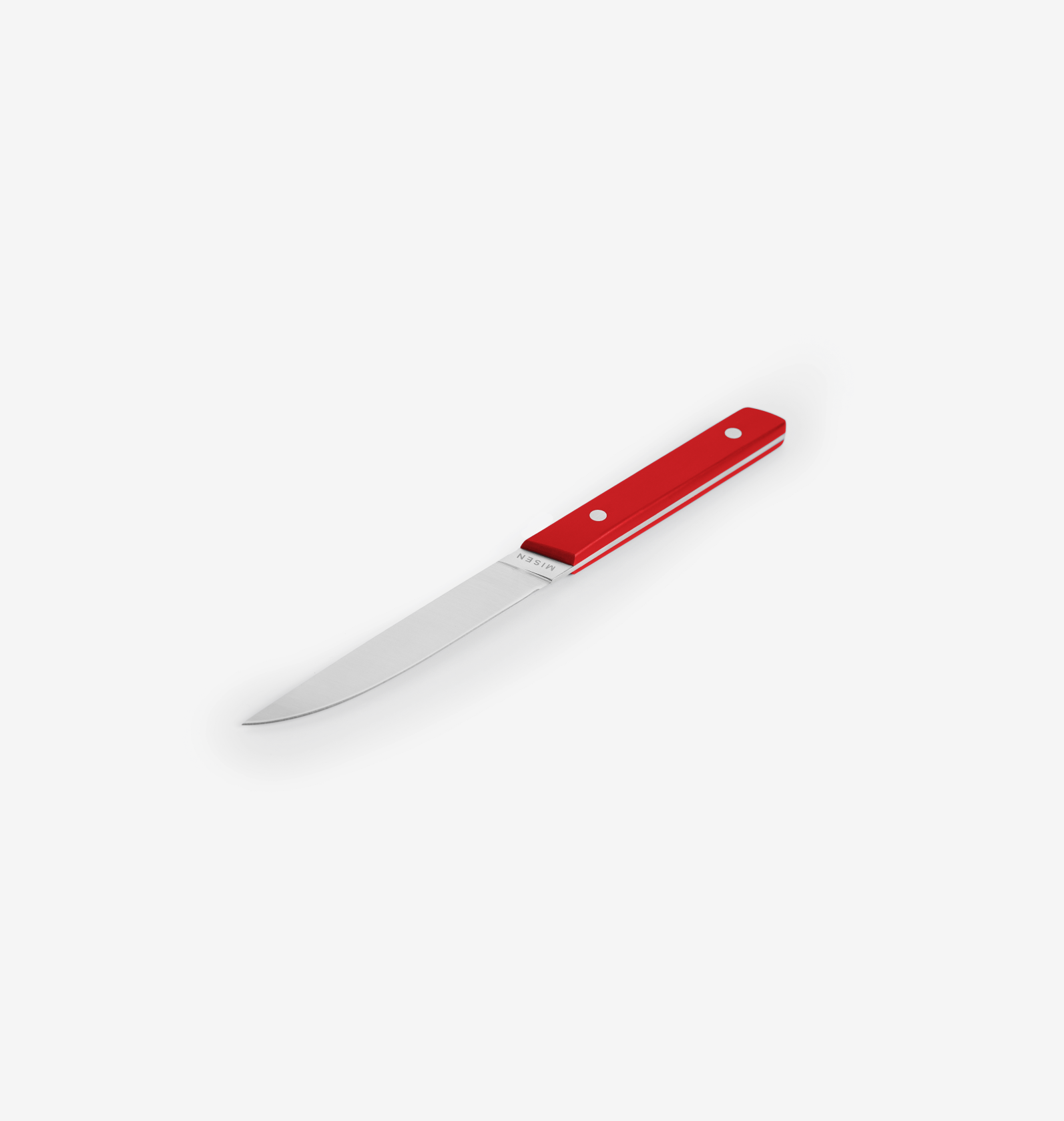 Misen steak knife with red handle and stainless steel blade