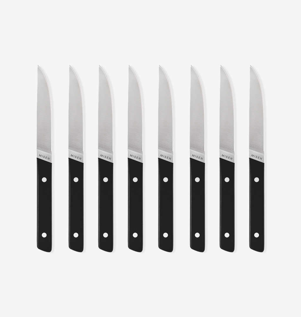 Misen steak knives set of 8 with black handles and stainless steel blades