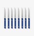 Misen steak knives set of 8 with blue handles and stainless steel blades