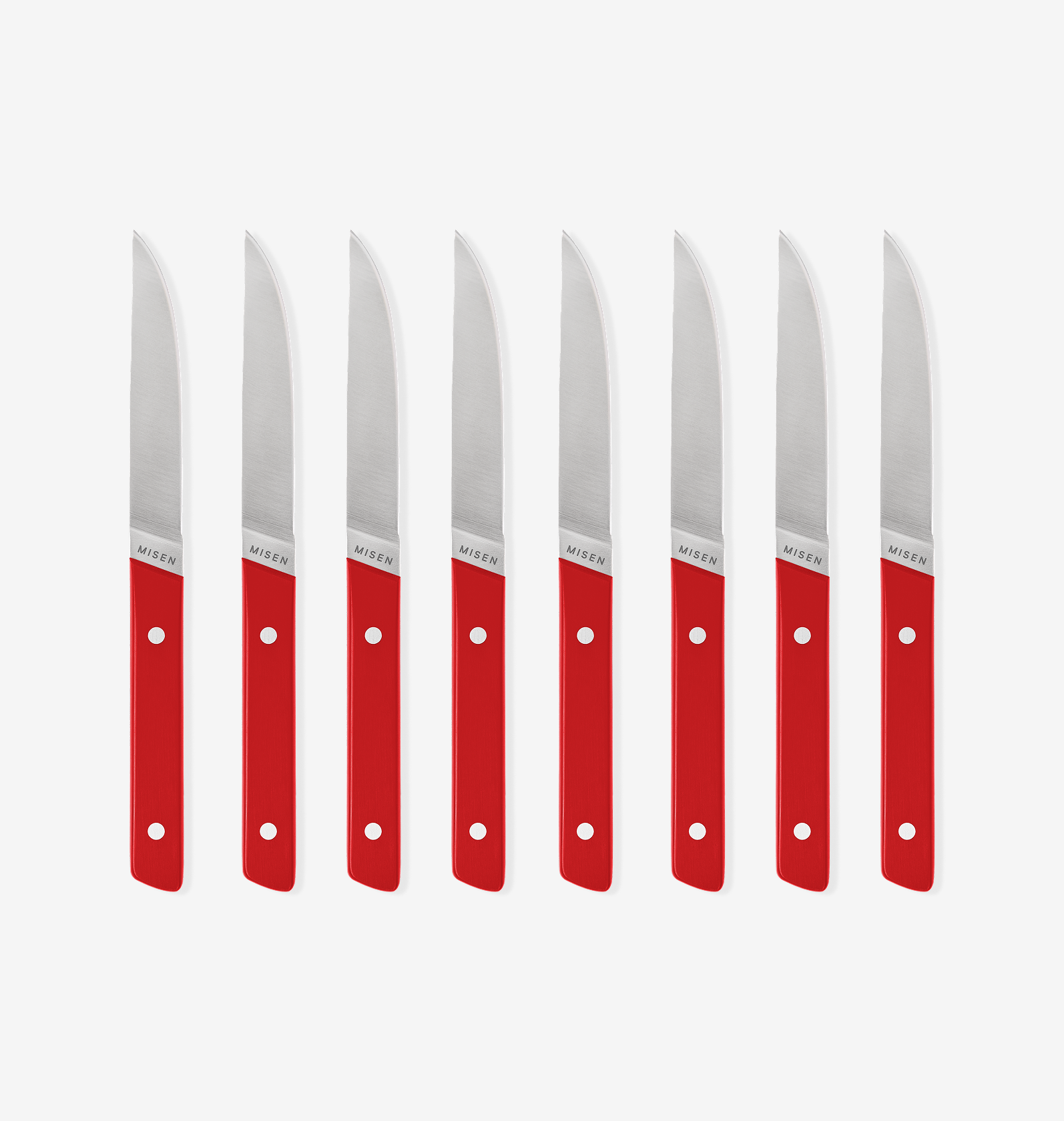 Misen steak knives set of 8 with red handles and stainless steel blades