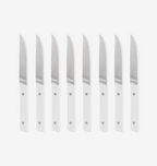 Misen steak knives set of 8 with white handles and stainless steel blades