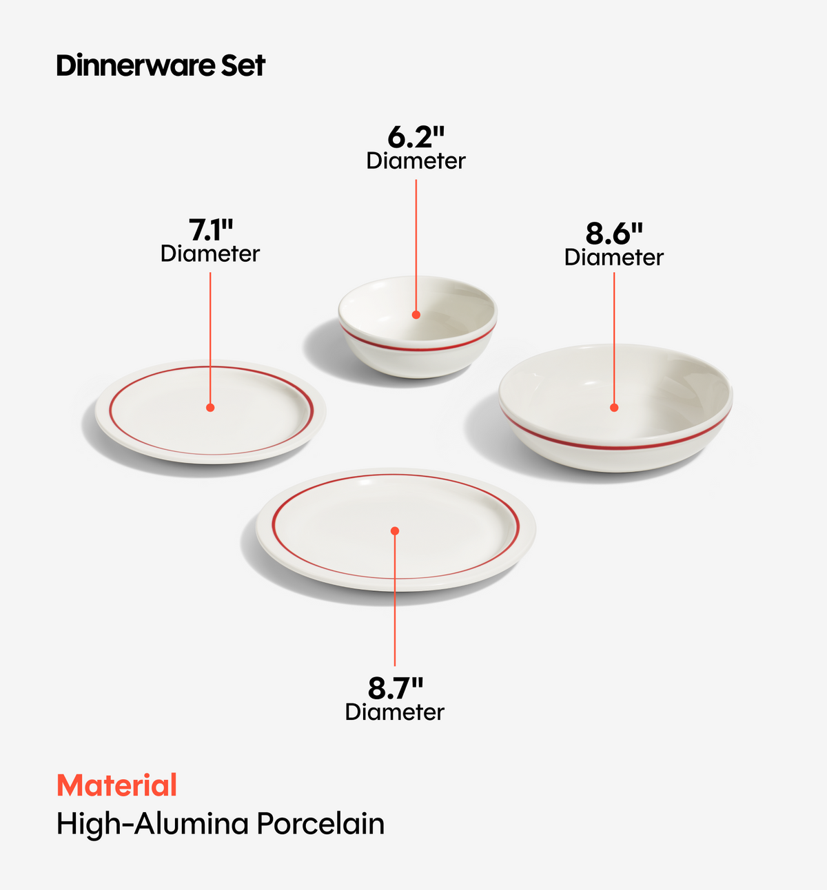 72-Piece Dinnerware + Flatware Set (Serves 8) - Red / Brushed