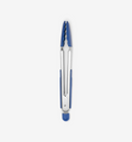 Stainless steel kitchen tongs with blue silicone tips and locking mechanism