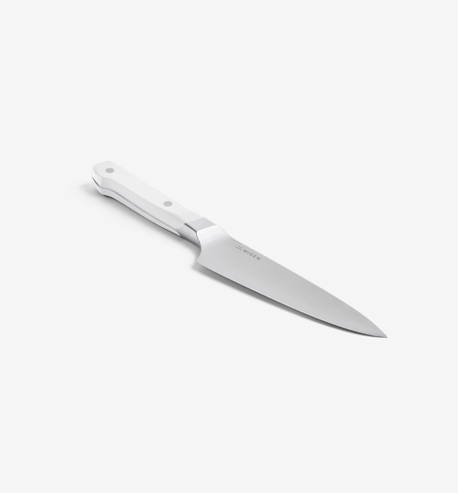 Misen utility knife with white handle and stainless steel blade