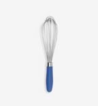 Stainless steel balloon whisk with blue silicone handle