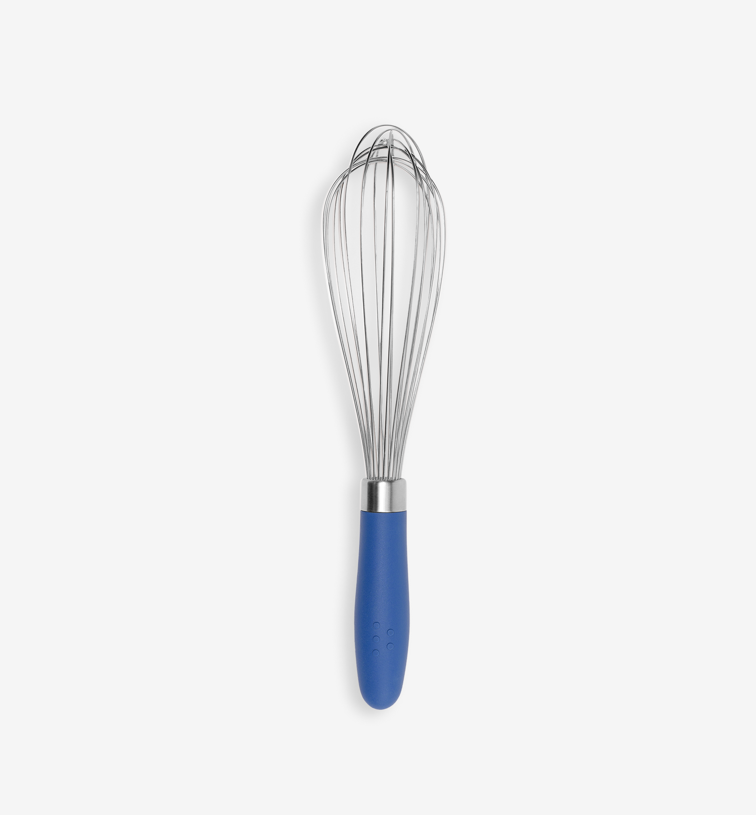 Stainless steel balloon whisk with blue silicone handle