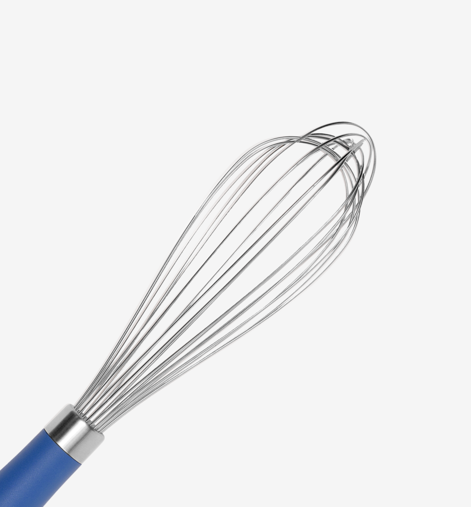 Stainless steel balloon whisk with blue silicone handle