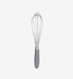 Stainless steel balloon whisk with gray silicone handle