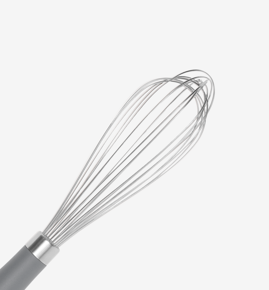Stainless steel balloon whisk with gray non-slip handle