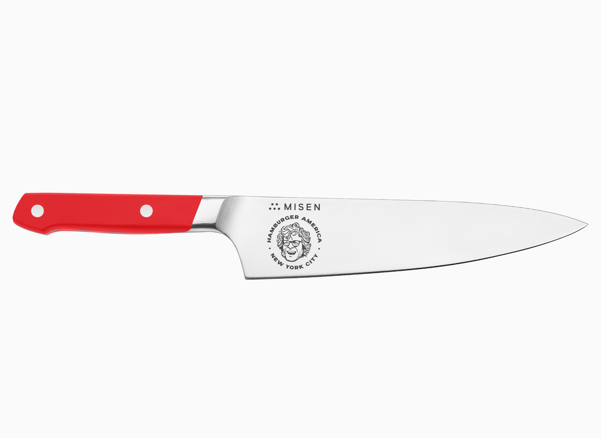 Misen x George Motz - Hamburger America 8 inch Chef's Knife in red