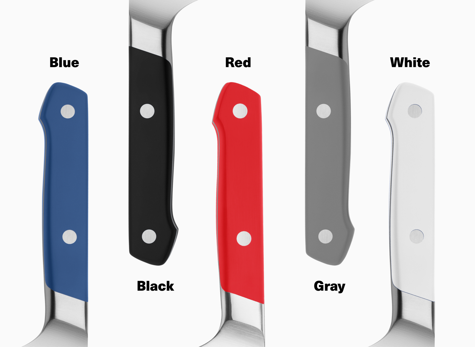 The 10 inch & 5 inch Serrated Knife comes in blue, black, red, gray & white.