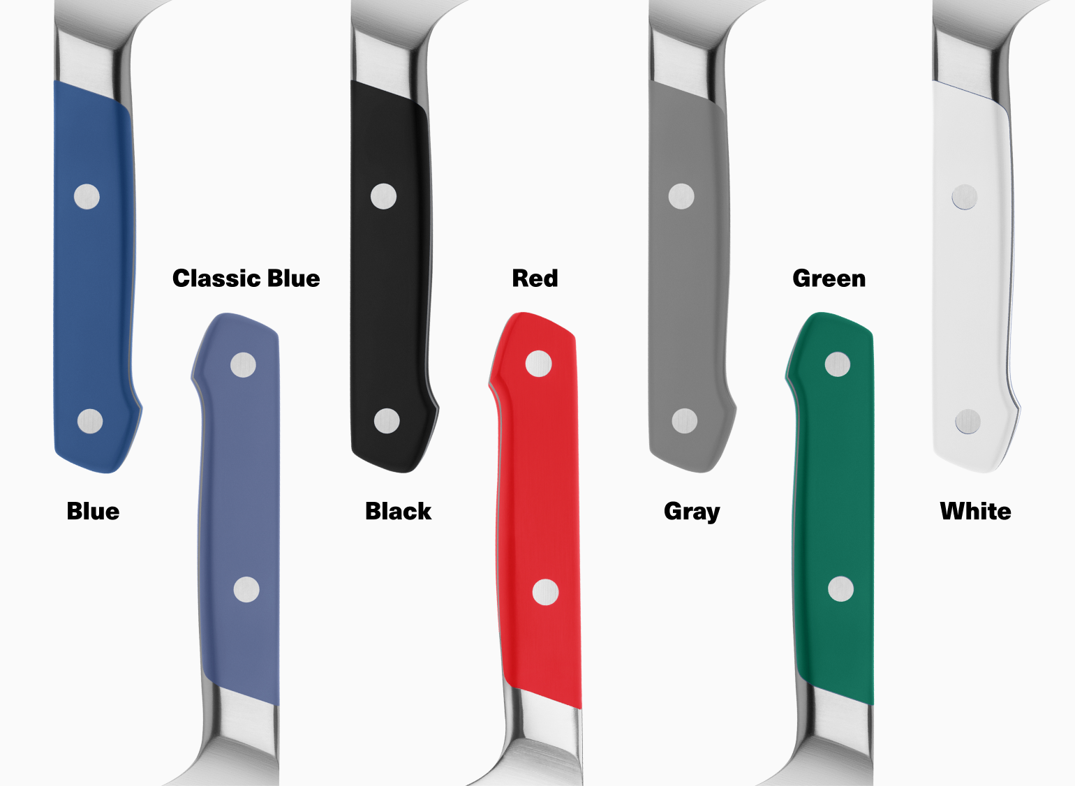 The 8 inch Santoku Knife comes in blue, classic blue, black, red, gray, green & white.