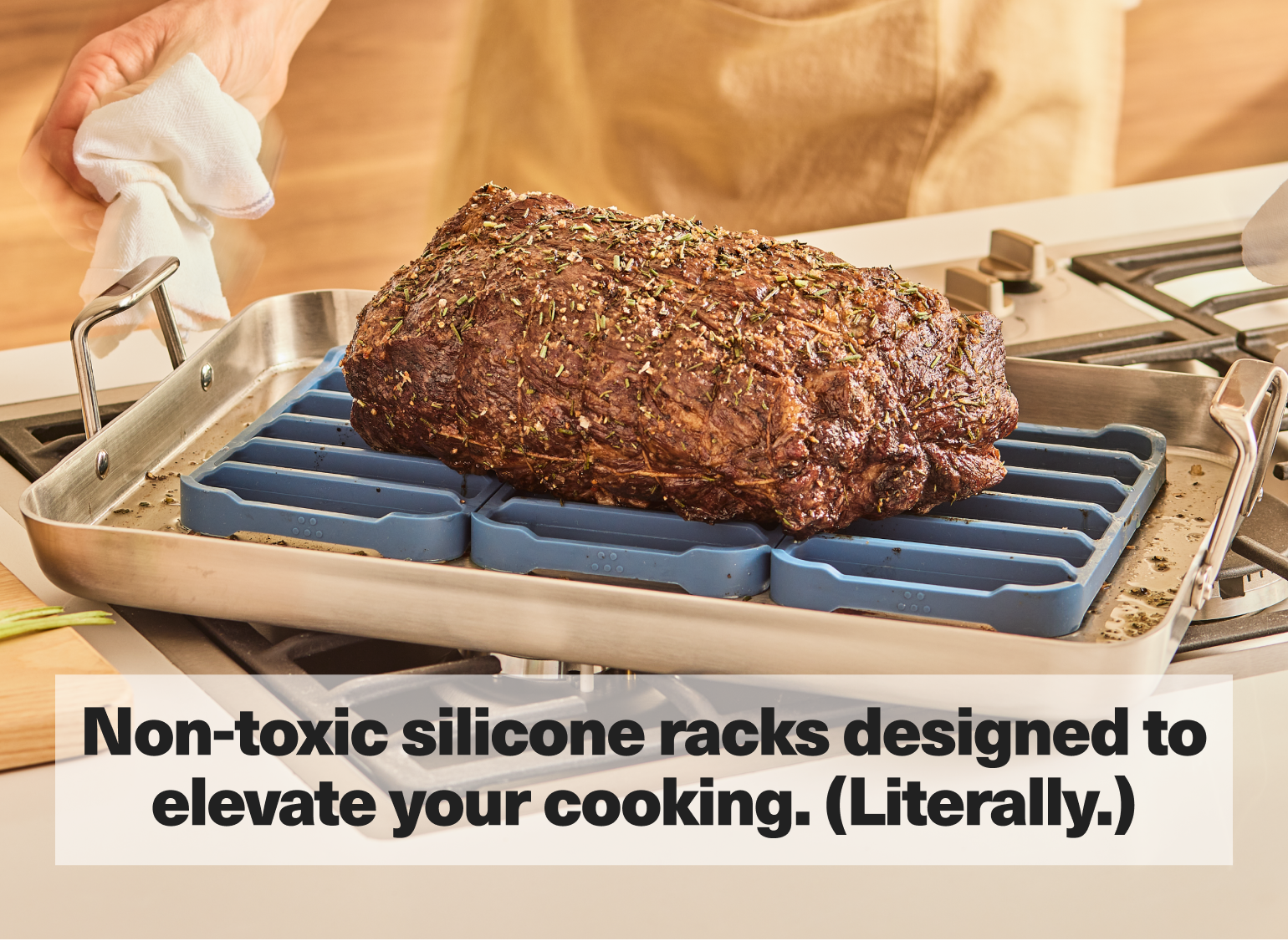 Non-toxic silicone racks designed to elevate your cooking. (Literally.)