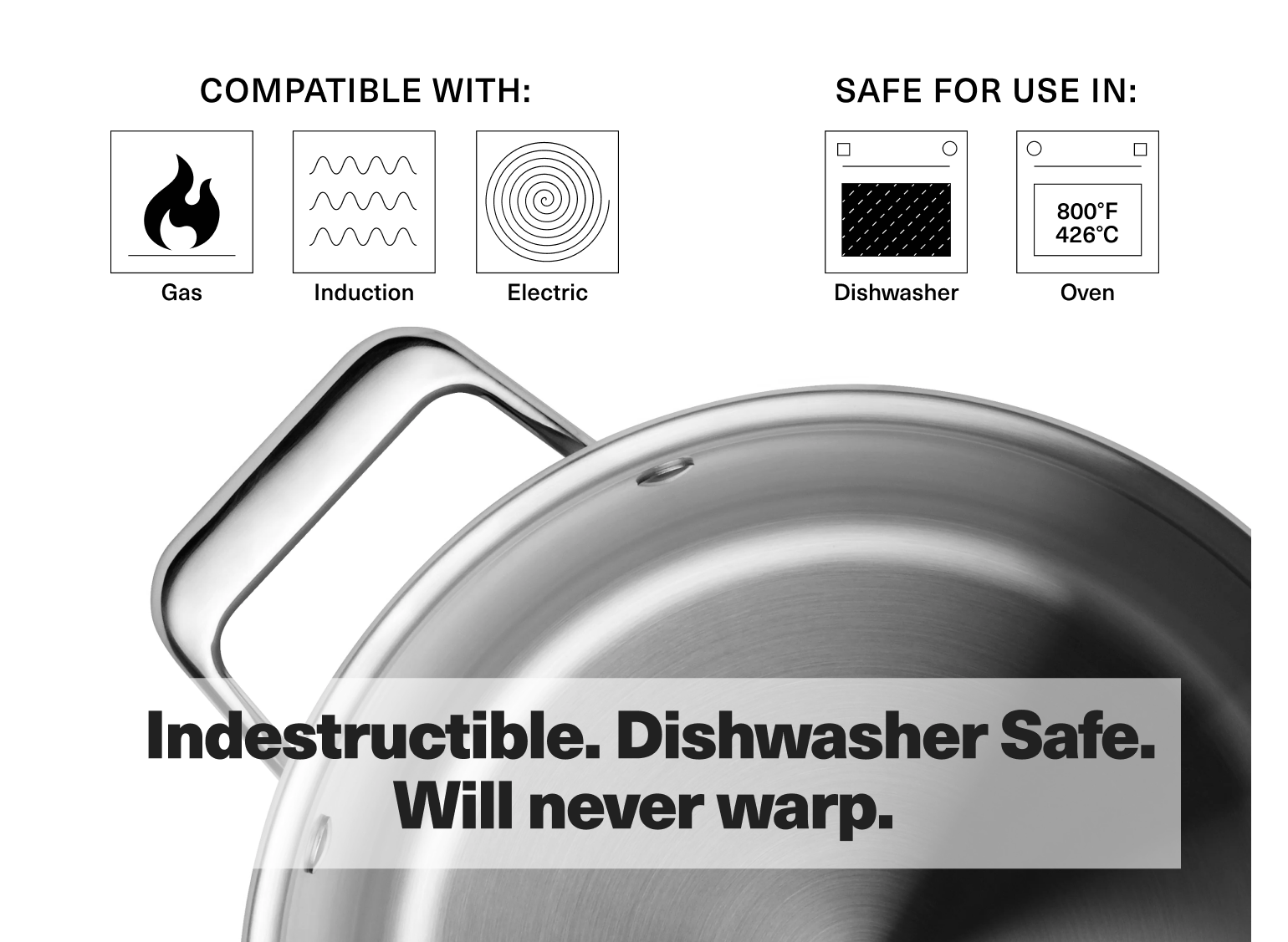 Indestructible. Dishwasher Safe. Will never warp.