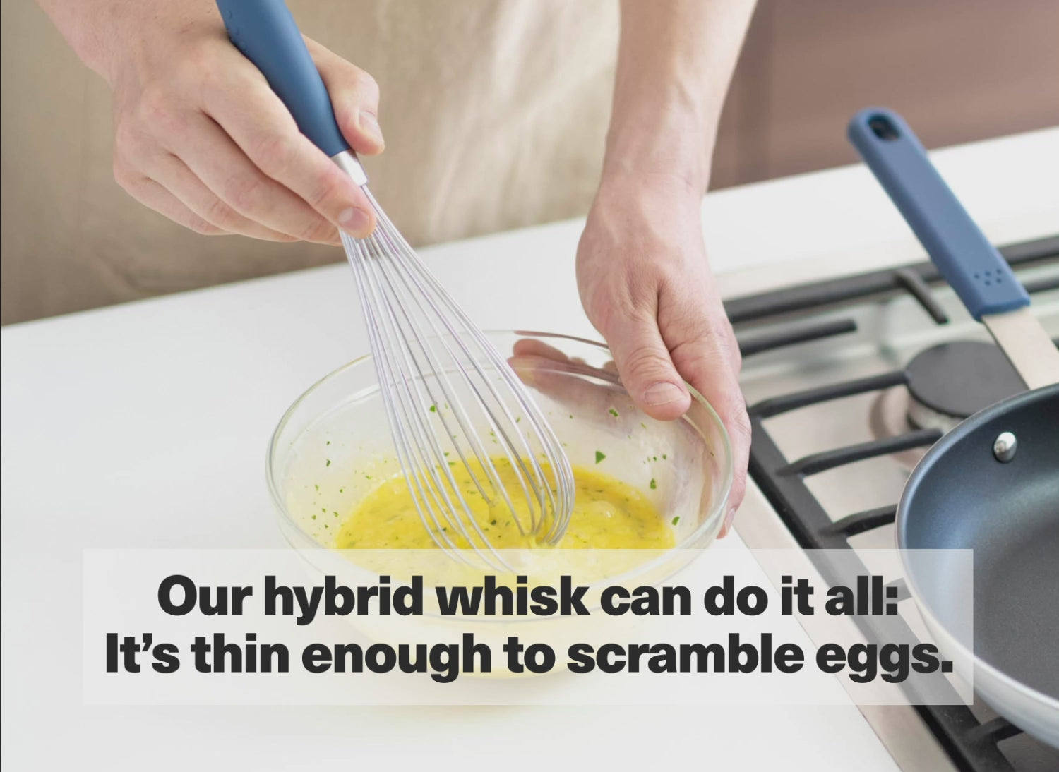 Our hybrid whisk can do it all: It's thin enough to scramble eggs.